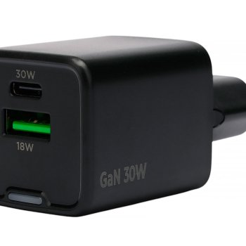 Адаптер 220В USB+TypeC QC4.0/PD Cablexpert PC-64 3A, 30Вт GaN, чёрный, пакет (1/132)