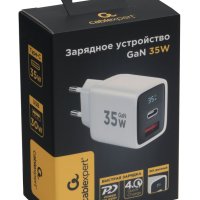 Адаптер 220В USB+TypeC QC4.0/PD3.0 Cablexpert PC-52, с ЖК-дисплеем, 3A, 35Вт GaN, белый, коробка (1/100)
