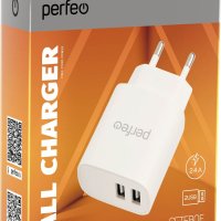 Адаптер 220В USBx2 Perfeo 4658 2.4А белый коробка (1/40)