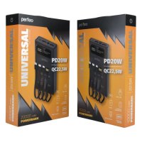 Мобильный аккумулятор (powerbank) 20000мАч Perfeo UNIVERSAL PD+QC 3.0/Type-C/2 USB/microUSB/iPhone/Выход: 3A, max 22.5W/LED чёрный (1/25)