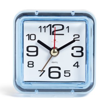 Будильник Рубин квадрат 7*7см корпус синий кварцевый механизм (1/50)