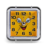 Будильник 21 ВЕК квадрат 7*7см Смайлик с улыбкой корпус прозрачный кварцевый механизм (1/40)