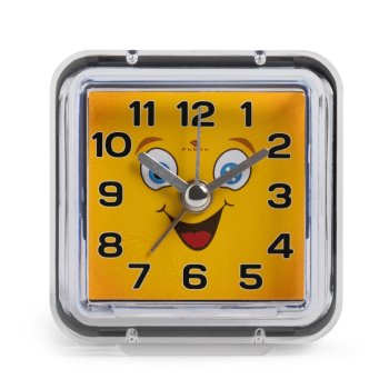 Будильник 21 ВЕК квадрат 7*7см Смайлик с улыбкой корпус прозрачный кварцевый механизм (1/40)