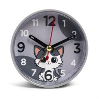 Будильник круг d8 Котёнок корпус серый Рубин (1/40)