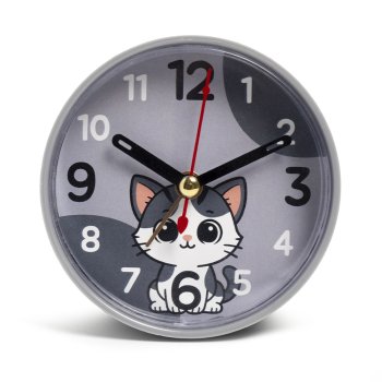 Будильник круг d8 Котёнок корпус серый Рубин (1/40)
