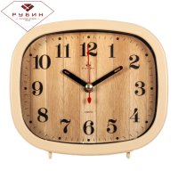 Будильник Рубин квадратный 12,5*10,5см Дерево корпус бежевый кварцевый механизм (1/20)