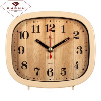 Будильник Рубин квадратный 12,5*10,5см Дерево корпус бежевый кварцевый механизм (1/20)