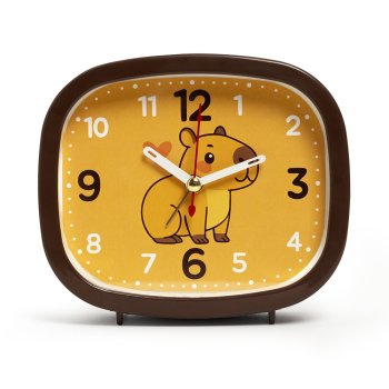 Будильник Рубин квадрат 12,5*10,5см Капибара корпус коричневый (1/20)