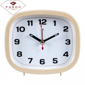 Будильник Рубин квадратный 12,5*10,5см Классика корпус бежевый кварцевый механизм (1/20)