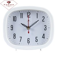 Будильник Рубин квадратный 12,5*10,5см Классика корпус белый кварцевый механизм (1/20)