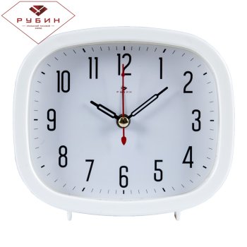 Будильник Рубин квадратный 12,5*10,5см Классика корпус белый кварцевый механизм (1/20)