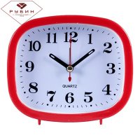 Будильник Рубин квадратный 12,5*10,5см Классика корпус красный кварцевый механизм (1/20)