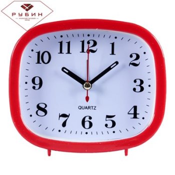 Будильник Рубин квадратный 12,5*10,5см Классика корпус красный кварцевый механизм (1/20)