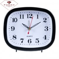 Будильник Рубин квадратный 12,5*10,5см Классика корпус черный кварцевый механизм (1/20)