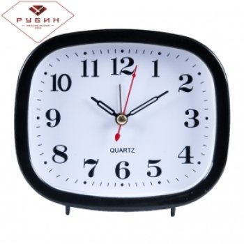 Будильник Рубин квадратный 12,5*10,5см Классика корпус черный кварцевый механизм (1/20)