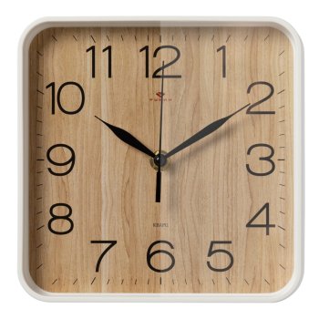 Часы настенные квадрат пластик 19*19 Дерево корпус белый Рубин (1/10)