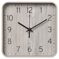 Часы настенные квадрат пластик 19*19 Текстура дерева корпус бежево-серый Рубин (1/10)