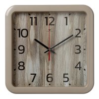 Часы настенные квадрат пластик 29*29 Текстура дерева корпус бежевый Рубин (1/10)