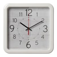 Часы настенные квадрат пластик 29*29 Текстура дерева корпус белый Рубин (1/10)