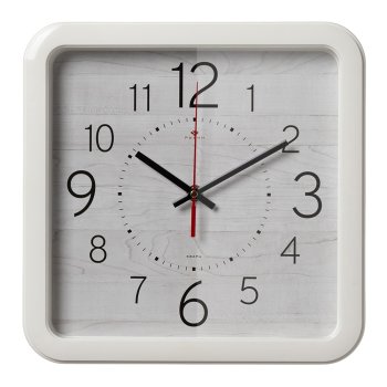 Часы настенные квадрат пластик 29*29 Текстура дерева корпус белый Рубин (1/10)