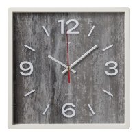 Часы настенные квадрат пластик 30*30 Структура дерева корпус белый Рубин (1/10)