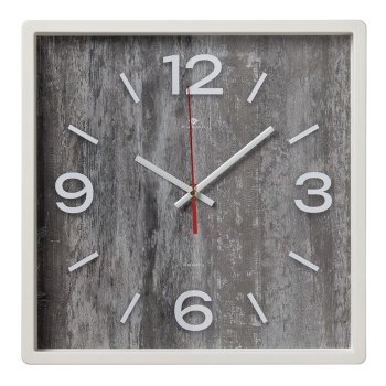 Часы настенные квадрат пластик 30*30 Структура дерева корпус белый Рубин (1/10)