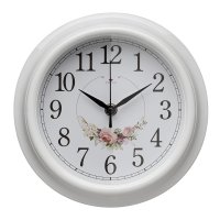 Часы настенные круг пластик d21 Венок из роз корпус белый Рубин (1/10)