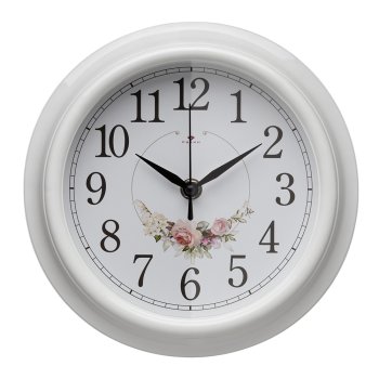 Часы настенные круг пластик d21 Венок из роз корпус белый Рубин (1/10)