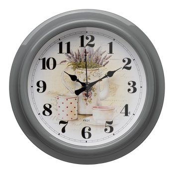 Часы настенные круг пластик d21 Лаванда и чай корпус серый Рубин (1/10)