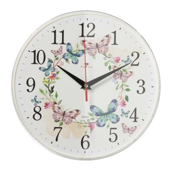 Часы настенные Рубин круг пластик 25*25 "Венок из бабочек" основание белое (1/10)