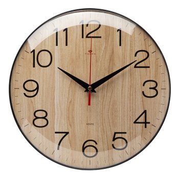 Часы настенные круг пластик d25 Текстура дерева основание чёрное Рубин (1/10)