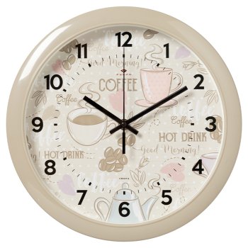 Часы настенные круг пластик d29 Кофе корпус хаки Рубин (1/10)