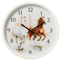 Часы настенные круг пластик d30 Лошади корпус белый Рубин (1/10)