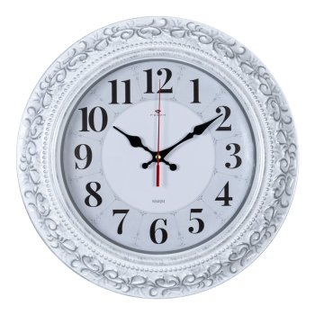 Часы настенные круг пластик d35 Классика корпус белый с серебром Рубин (1/10)