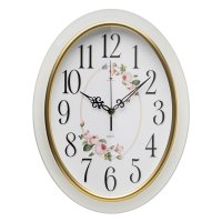 Часы настенные Рубин овал пластик 29,5*38,5 "Розы" корпус белый с золотом (1/10)