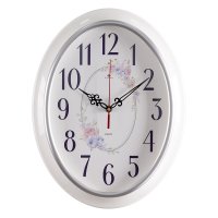 Часы настенные овал пластик 29,5х38,5 Букет корпус белый с серебром Рубин (1/10)