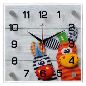 Часы настенные 21 Beк квадрат стекло 25*25 "Забавные зверюшки" (1/10)