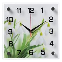 Часы настенные квадрат стекло 25*25 Подснежники (10)*