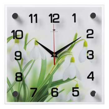 Часы настенные квадрат стекло 25*25 Подснежники (10)*