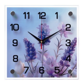 Часы настенные квадрат стекло 25*25 Полевые цветы Рубин (1/10)
