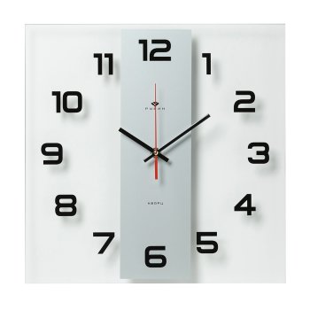 Часы настенные квадрат стекло 35*35 Полоса открытая стрелка (10)*
