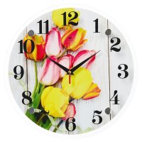 Часы настенные круг стекло d30 Тюльпаны Рубин (1/10)