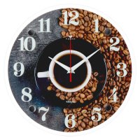 Часы настенные круг стекло d30 Чёрный кофе Рубин (1/10)