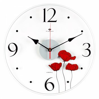 Часы настенные круг стекло d34 Маки корпус прозрачный открытая стрелка Рубин (1/10)