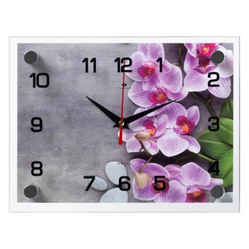 Часы настенные стекло 20*26 Орхидеи Рубин (1/10)