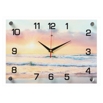 Часы настенные стекло 25*35 Морской рассвет Рубин (1/10)