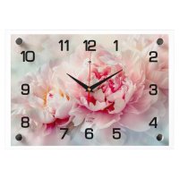 Часы настенные стекло 25*35 Розовые пионы Рубин (1/10)