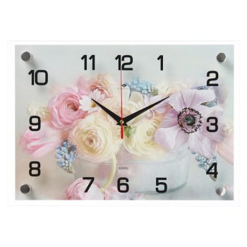 Часы настенные стекло 25*35 Цветы Рубин (1/10)