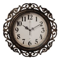 Часы настенные круг ажурный пластик d40,5 Классика корпус чёрный с бронзой Рубин (1/5)