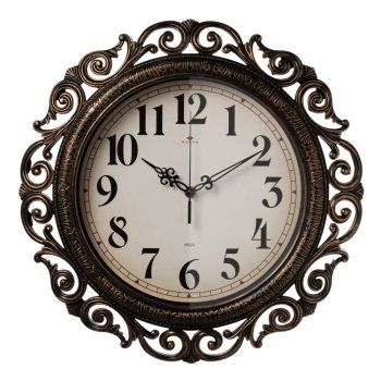 Часы настенные круг ажурный пластик d40,5 Классика корпус чёрный с бронзой Рубин (1/5)